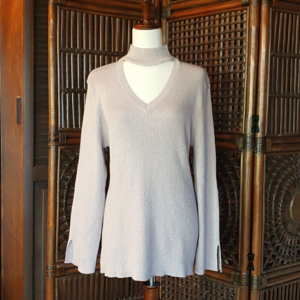 DG2 by Diane Gilman - Sweater - Sparkly Mauve Silver Metallic Threads - 1X - NWT